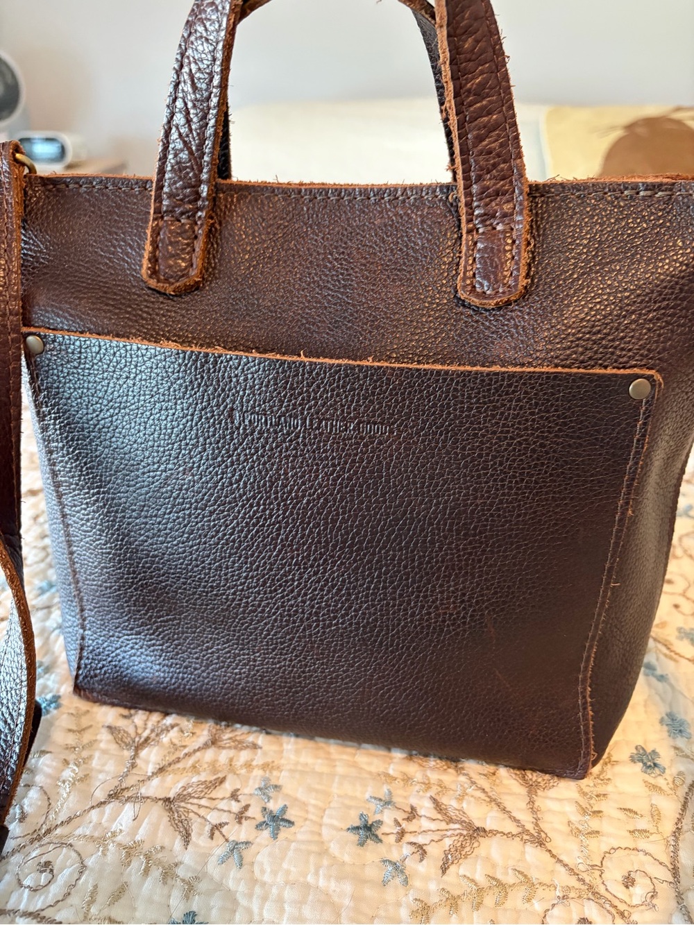 Portland Leather Goods Mini Leather Crossbody Bag Ziptop Color Coldbrew - Picture 4 of 12